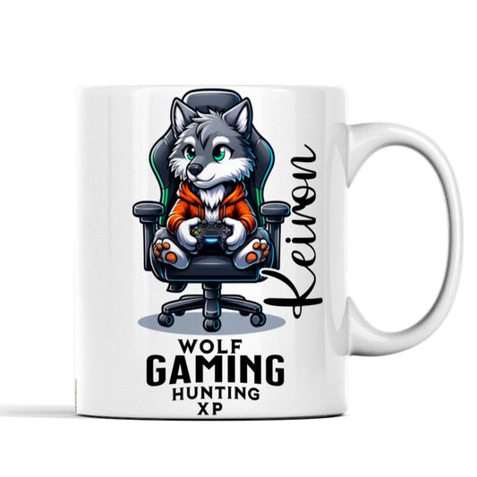 Personalised Gaming Wolf Mug or Tumbler – Wolf Gamer XP Design – Perfect for Gamers, Birthdays, Milestone Celebrations & More