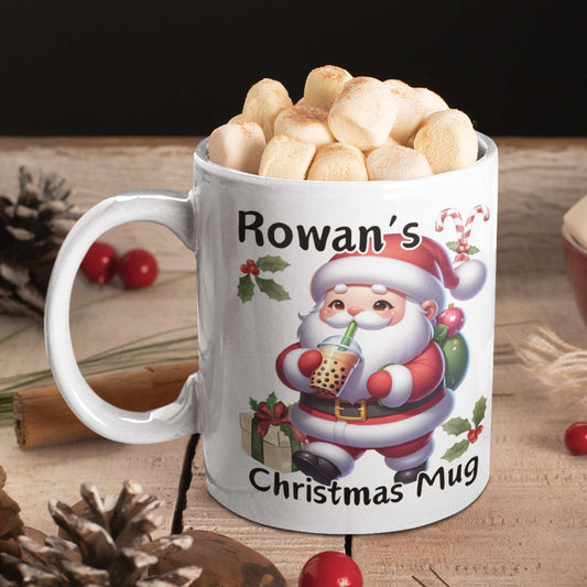 Personalised Santa Boba Tea Christmas Mug | Custom Name Christmas Gift | Fun Festive Mug for Teens & Young Adults | Christmas Stocking Filler