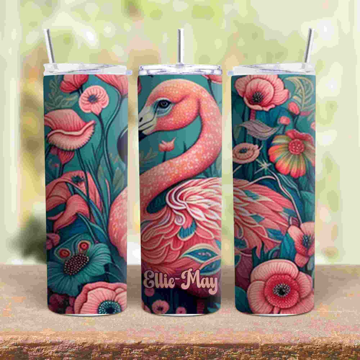 Flamingo themed personalised 20oz tumbler