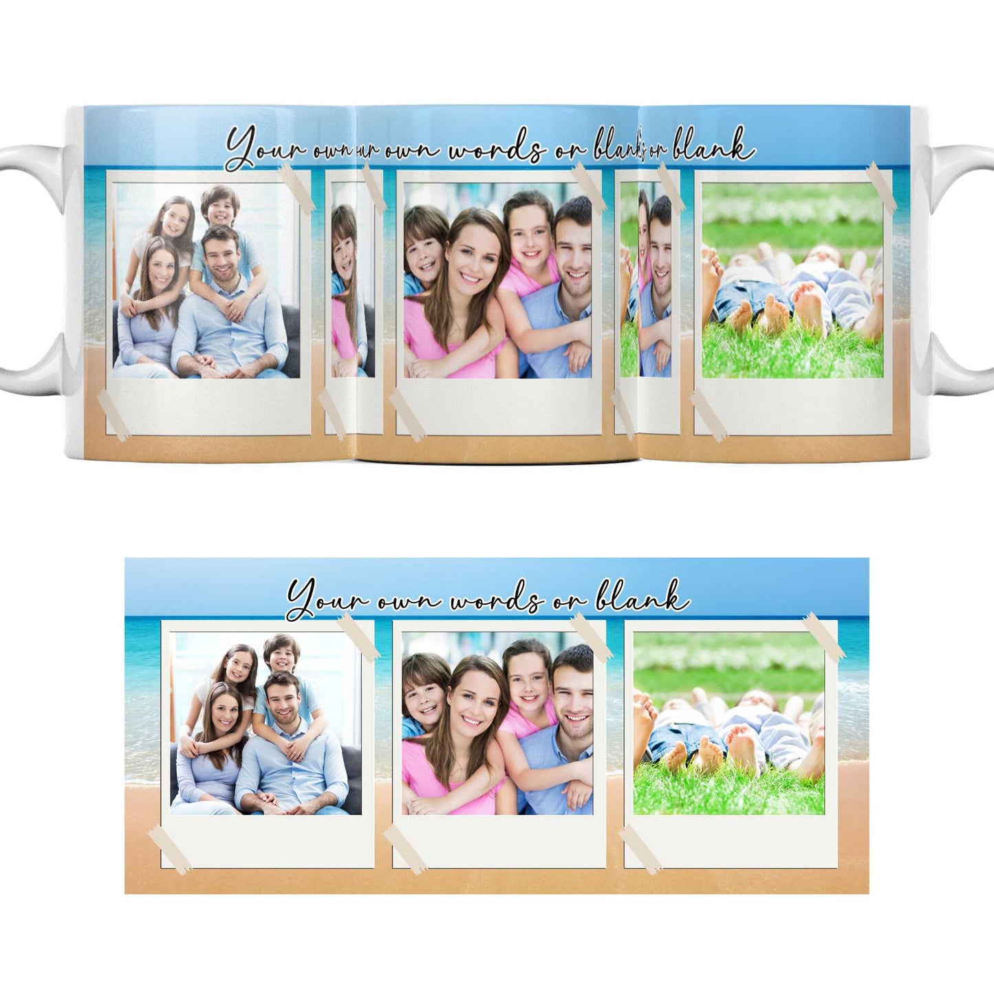 Custom beach themed personalised photo mug with any or no text