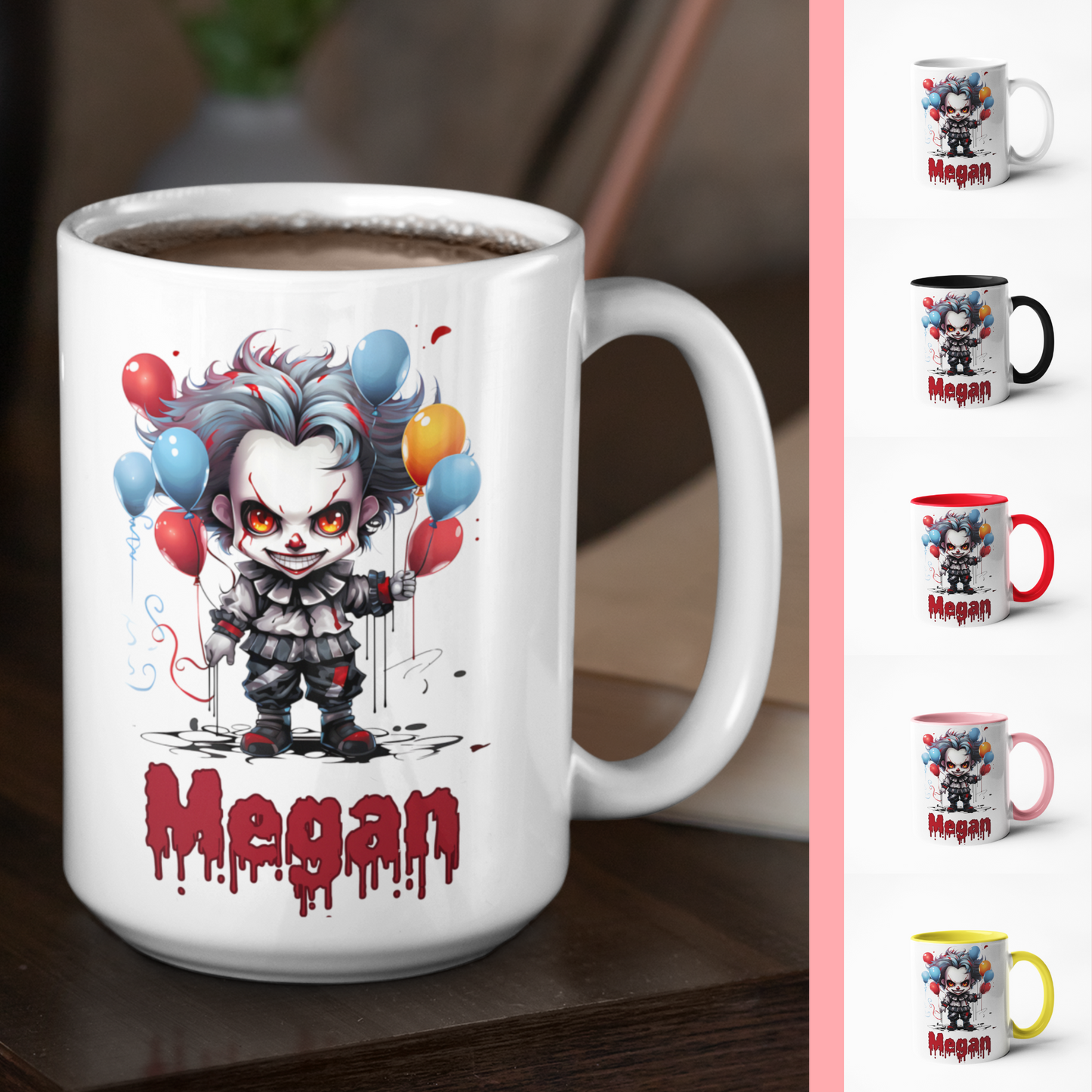 Halloween horror clown personalised coffee mug