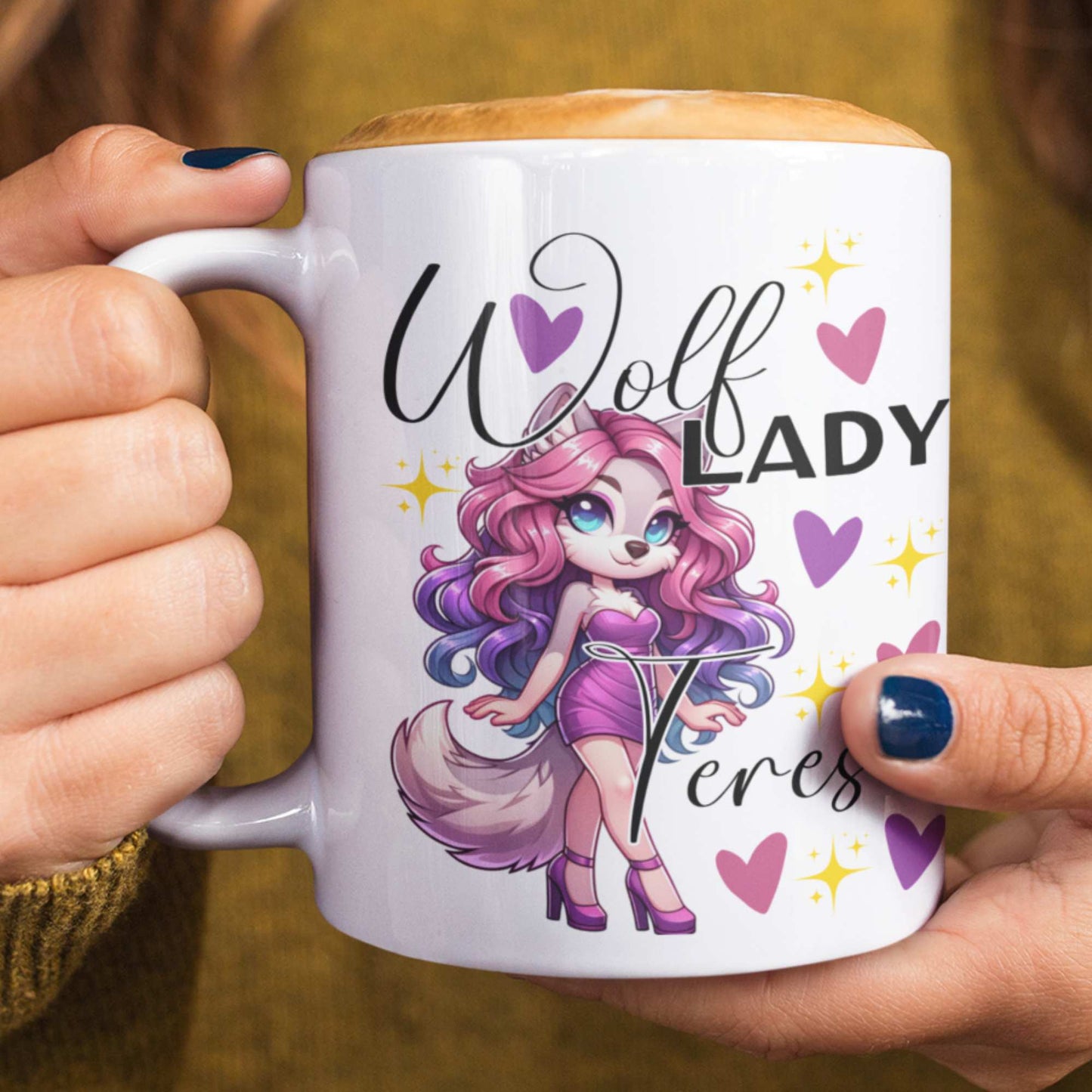 Wolf Lady Mug - Personalised Cute & Sassy Wolf Character - Perfect Gift for Wolf Lovers, Birthdays & Mother's Day