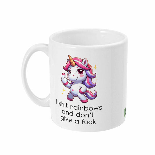 I Shit Rainbows and Don’t Give a Fuck Unicorn Mug - Funny, Rude Coffee Mug, Quirky Gift for Unicorn Lovers, Hilarious Gag Mug