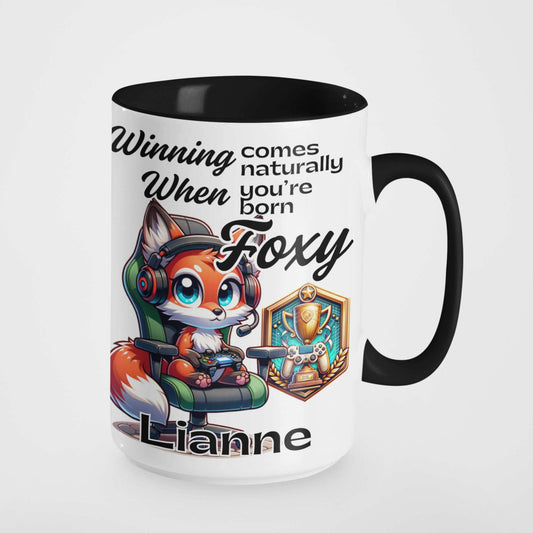 Winning Comes Naturally When You’re Born Foxy Personalised Fox Gamer Mug or Tumbler - Custom Handmade Gamer Gift | Perfect for Birthdays, Christmas, and Gaming Nights