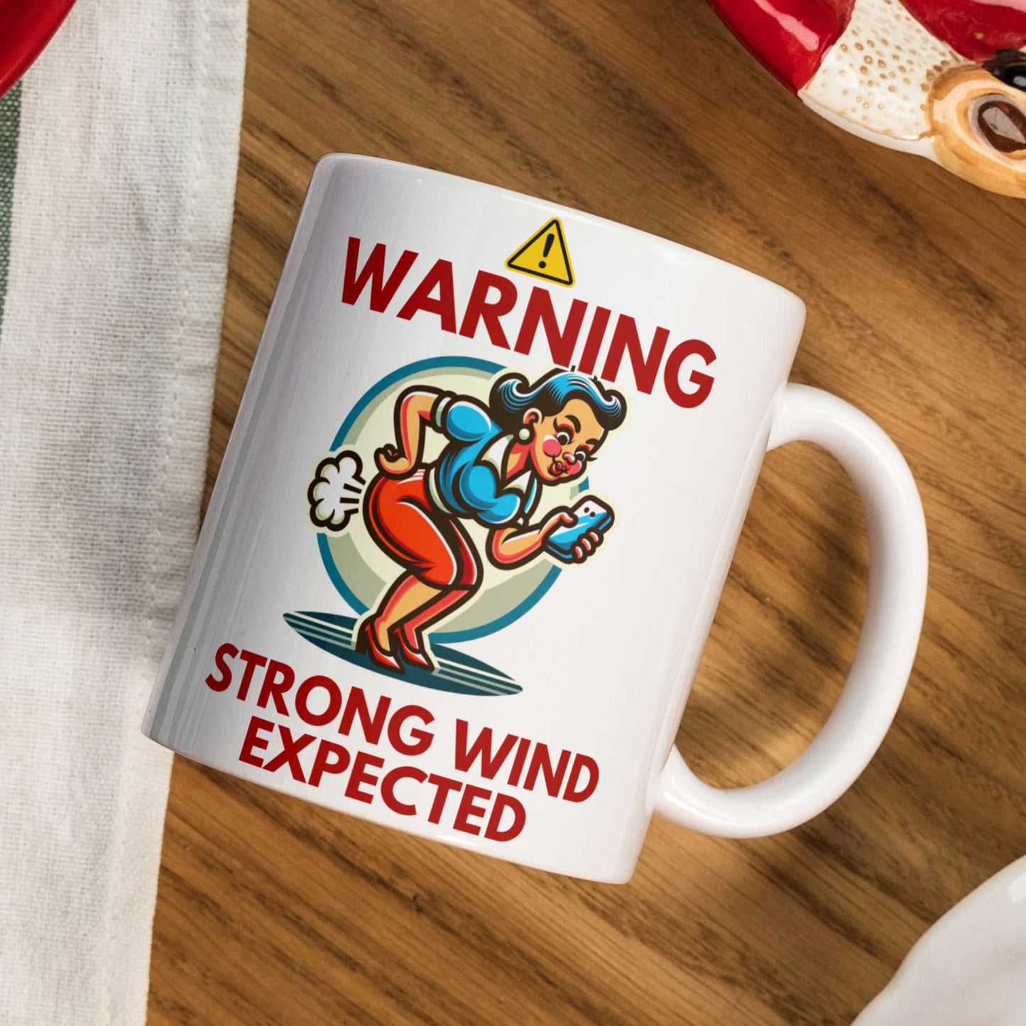 Weather warning funny coffee mug wind expected