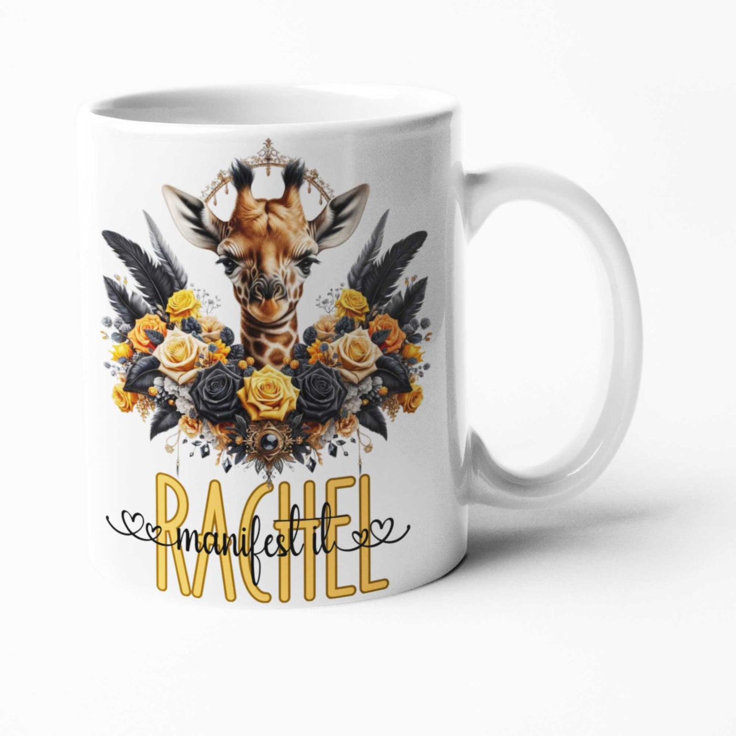 Custom 'Manifest It' Giraffe Mug & Tumbler Set | Inspirational Drinkware | 11oz/15oz Mugs with Colour Options, 20oz Tumbler, Coaster