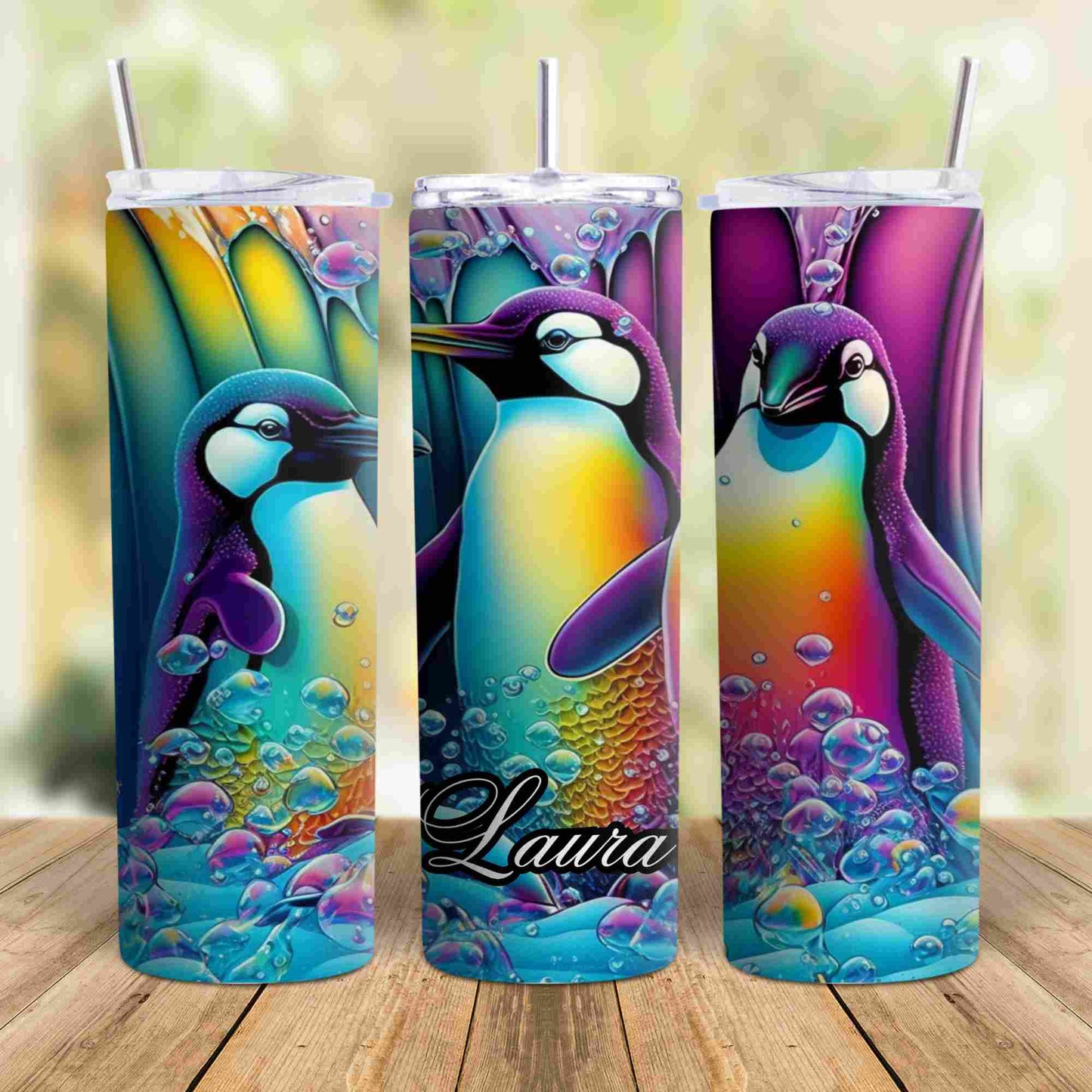 Penguin tumbler personalised with any name