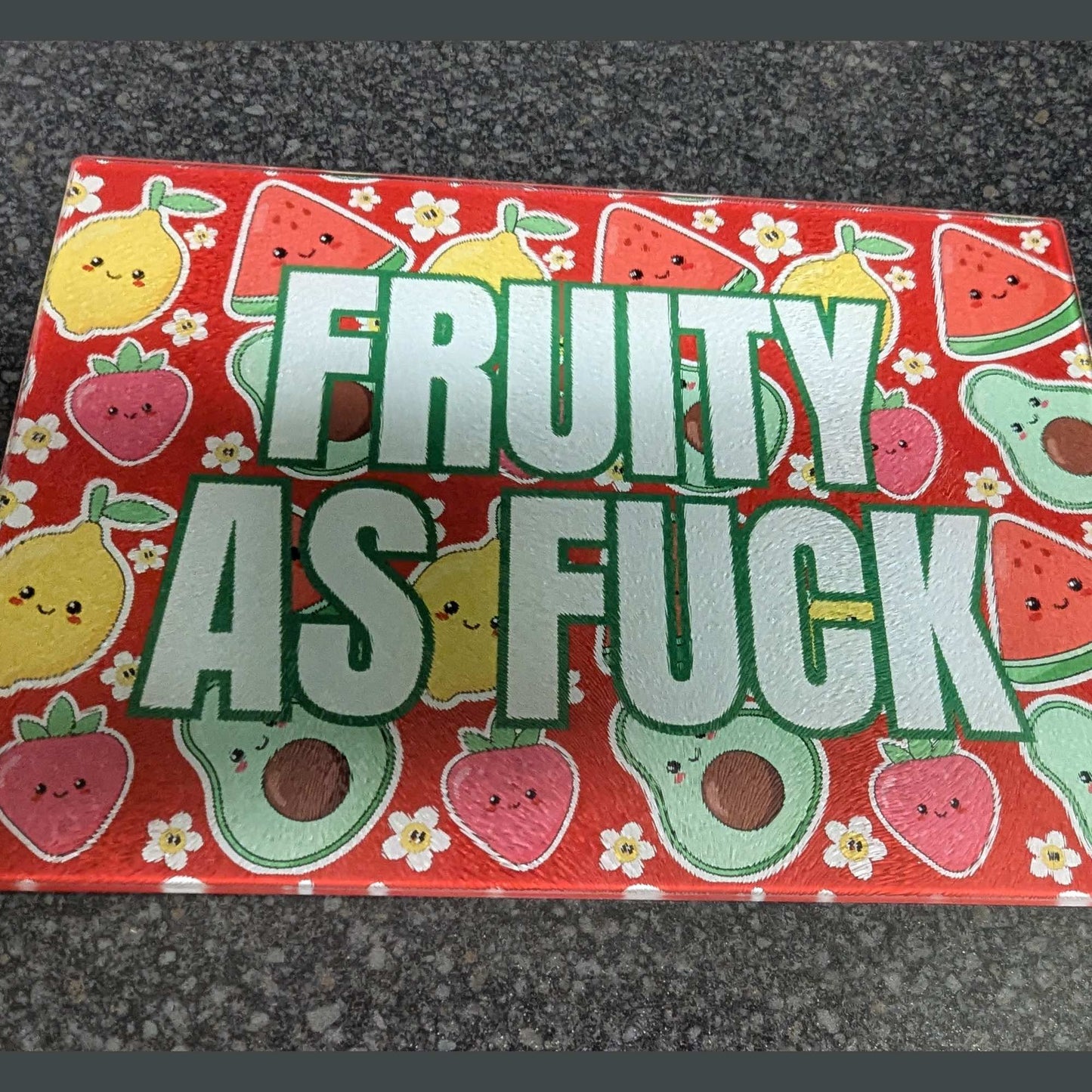 Fruity As Fuck Chinchilla Textured Glass Chopping Board - Colourful Kitchen Décor, Durable 28x20 cm