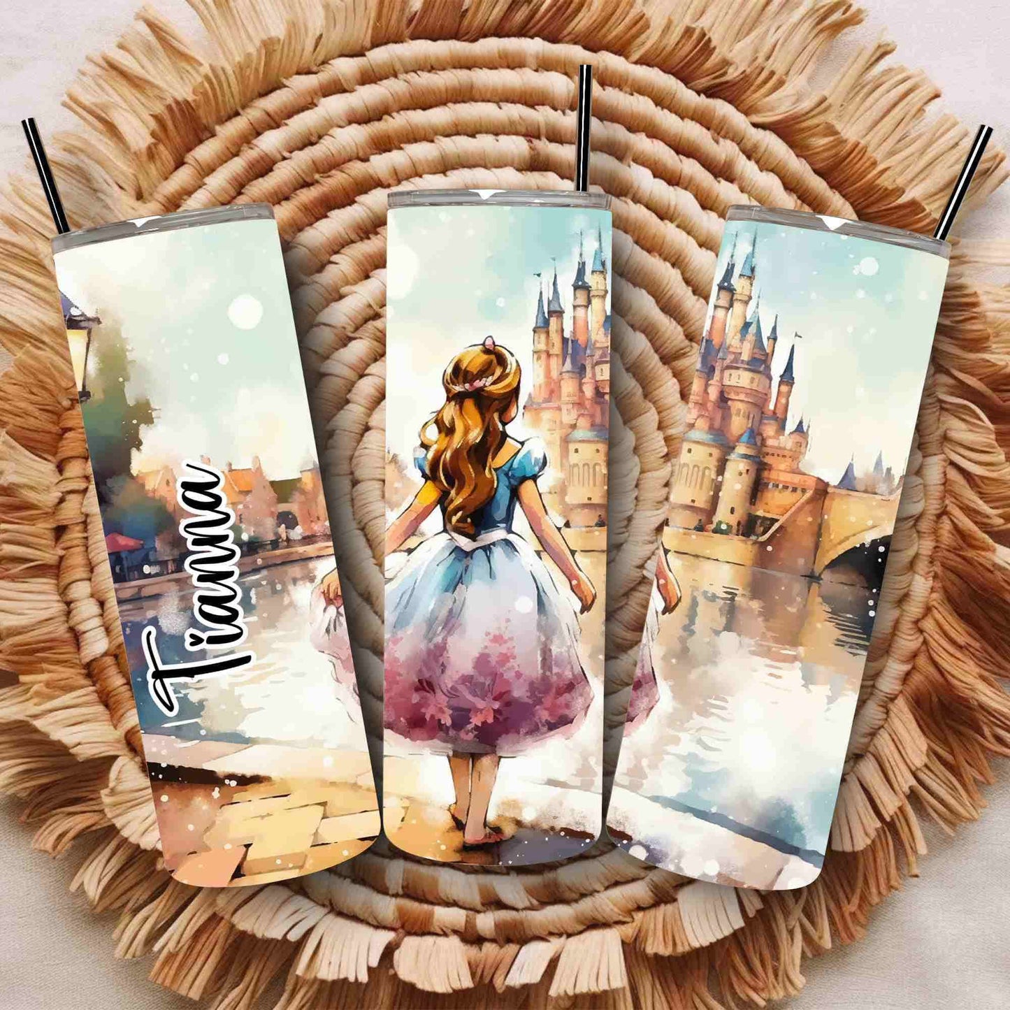 Princess with castle background personalised any name tumbler