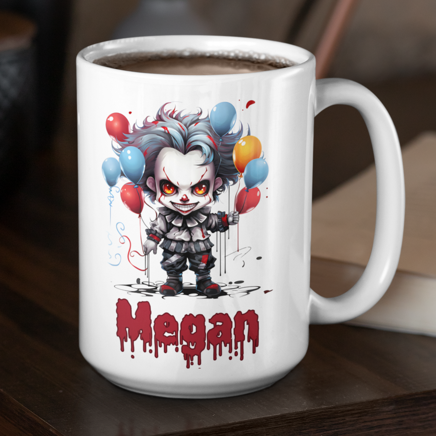 Halloween horror clown personalised coffee mug