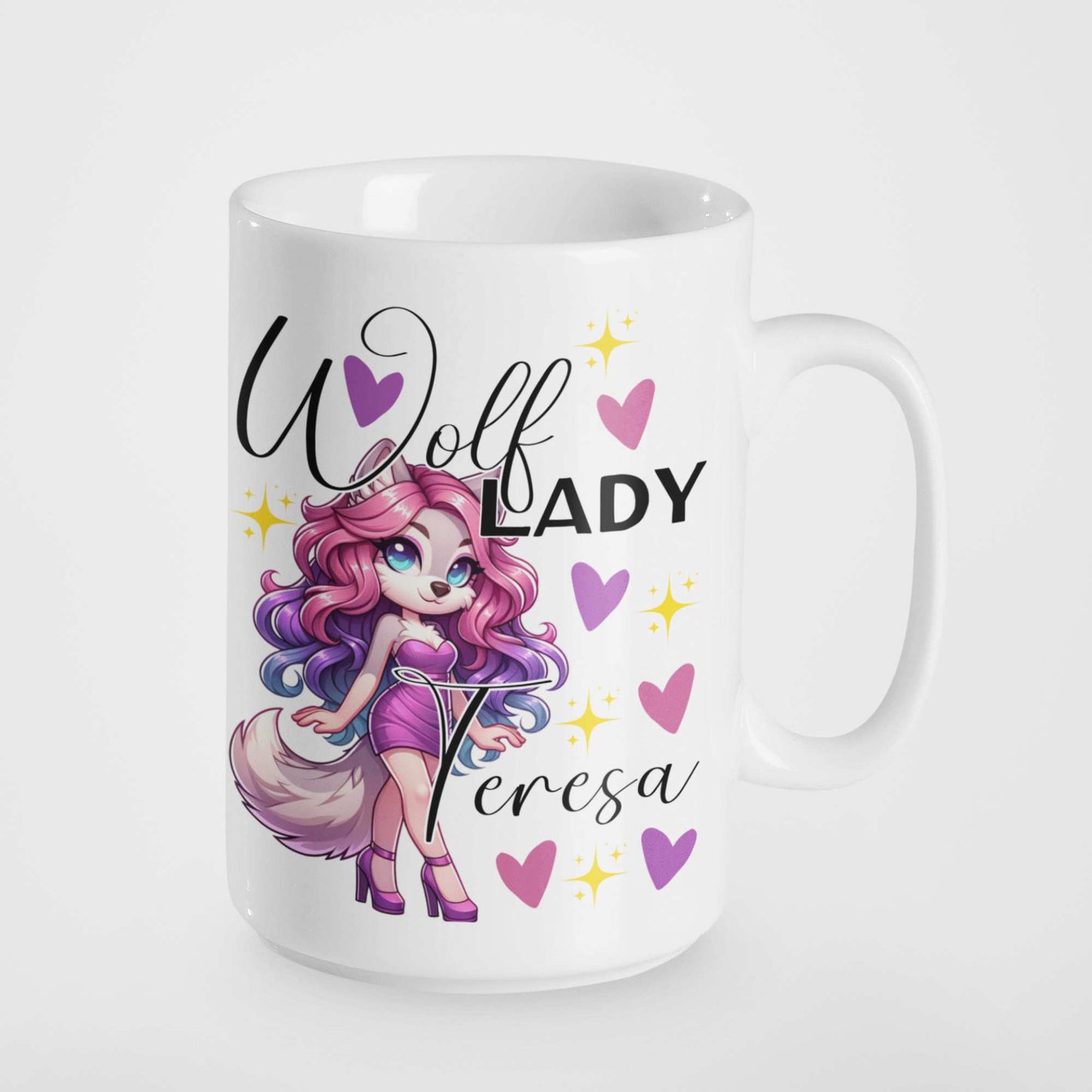 Wolf Lady Mug - Personalised Cute & Sassy Wolf Character - Perfect Gift for Wolf Lovers, Birthdays & Mother's Day