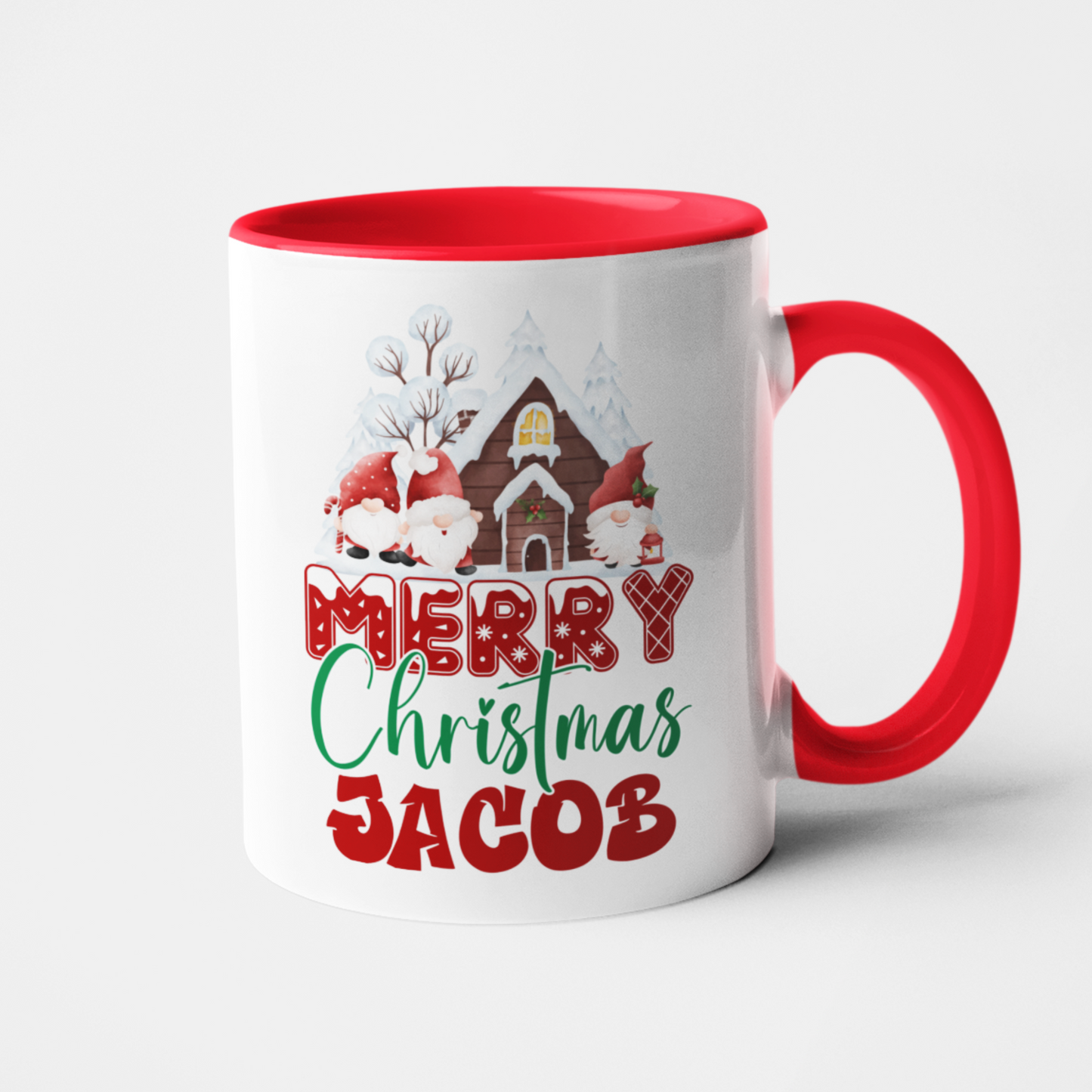 Personalised Christmas mug with gnomes