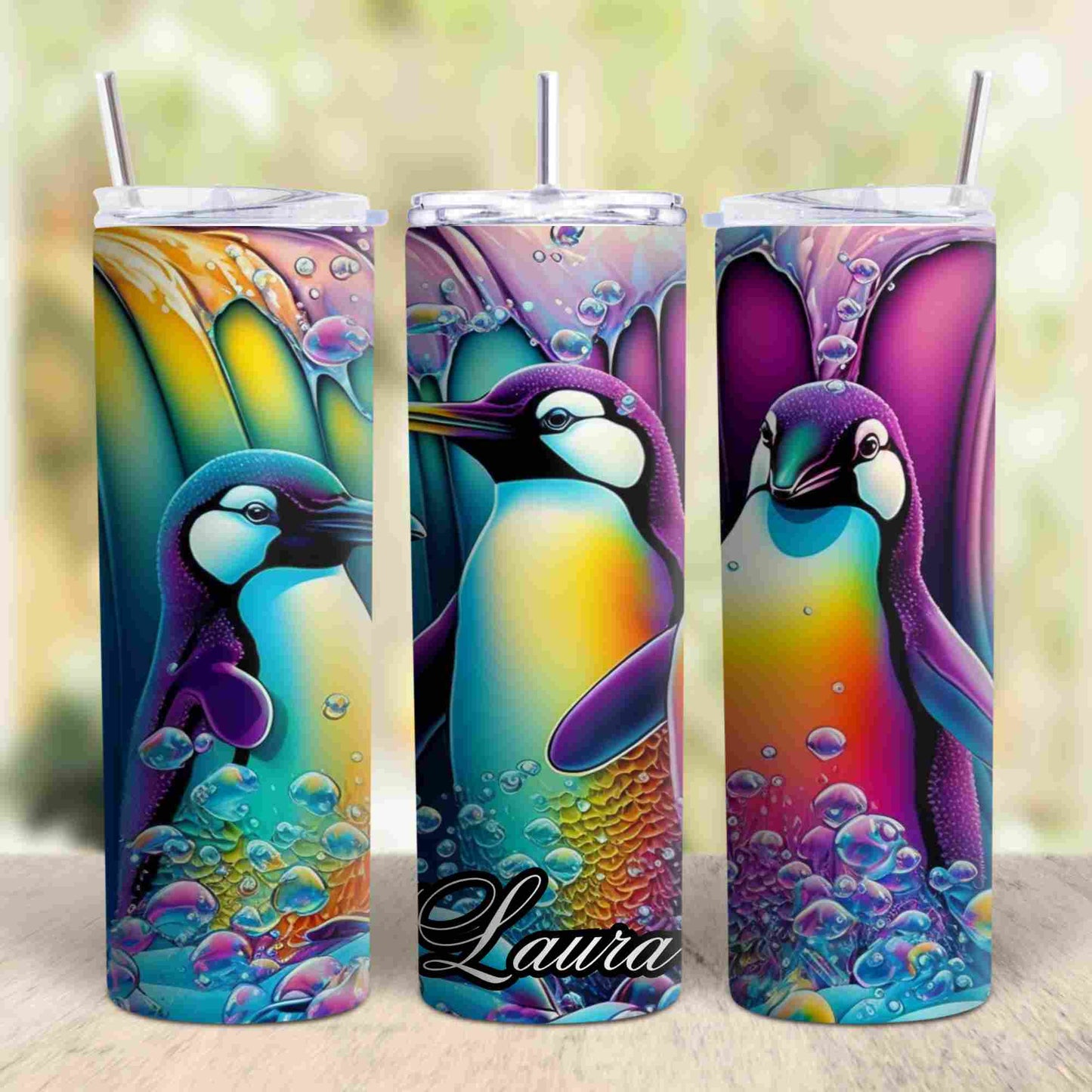 Penguin tumbler personalised with any name