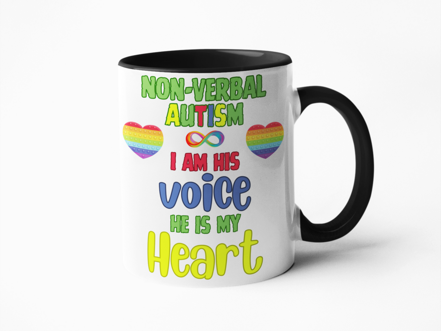 Non-verbal Autism I am his voice he is my heart coffee mug