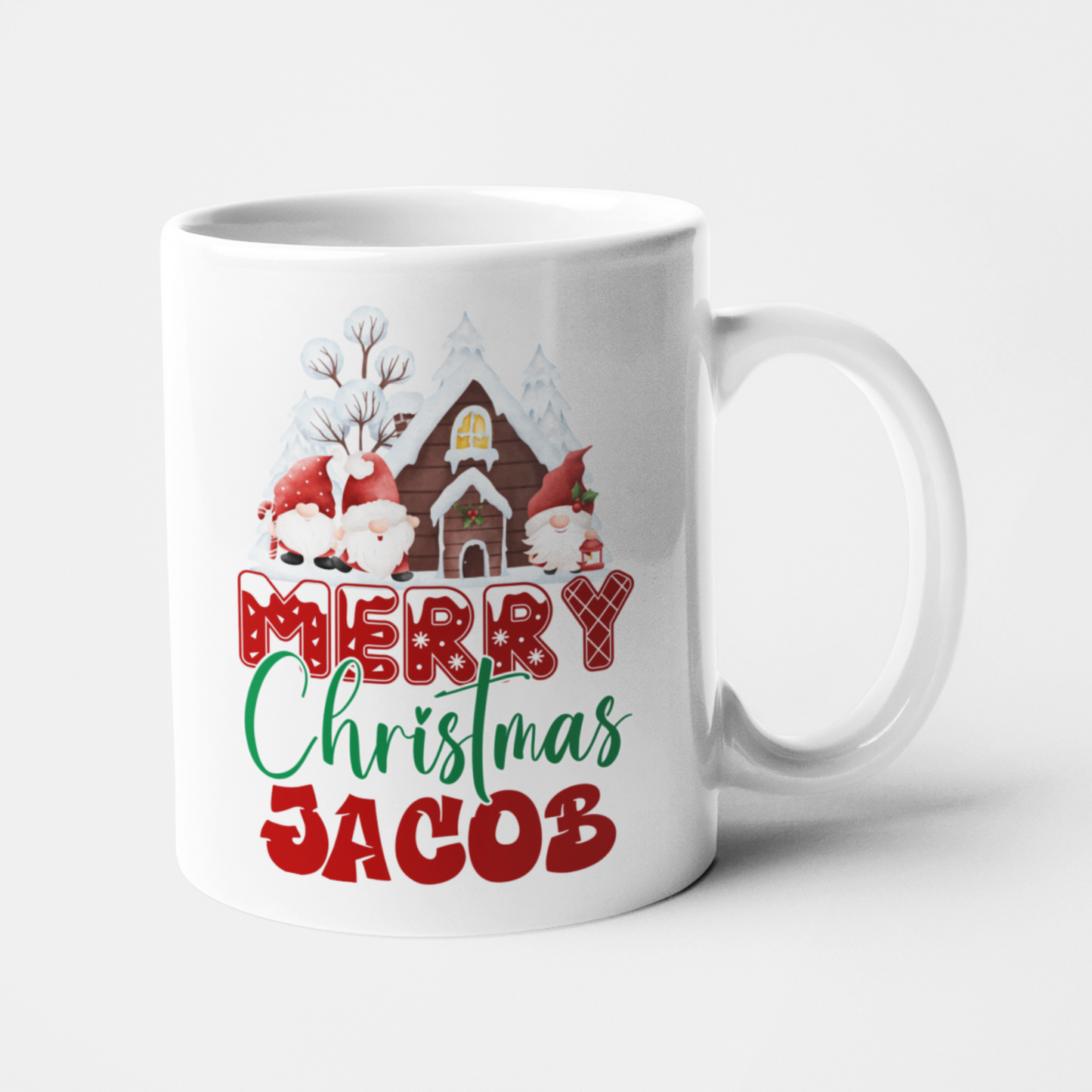 Personalised Christmas mug with gnomes