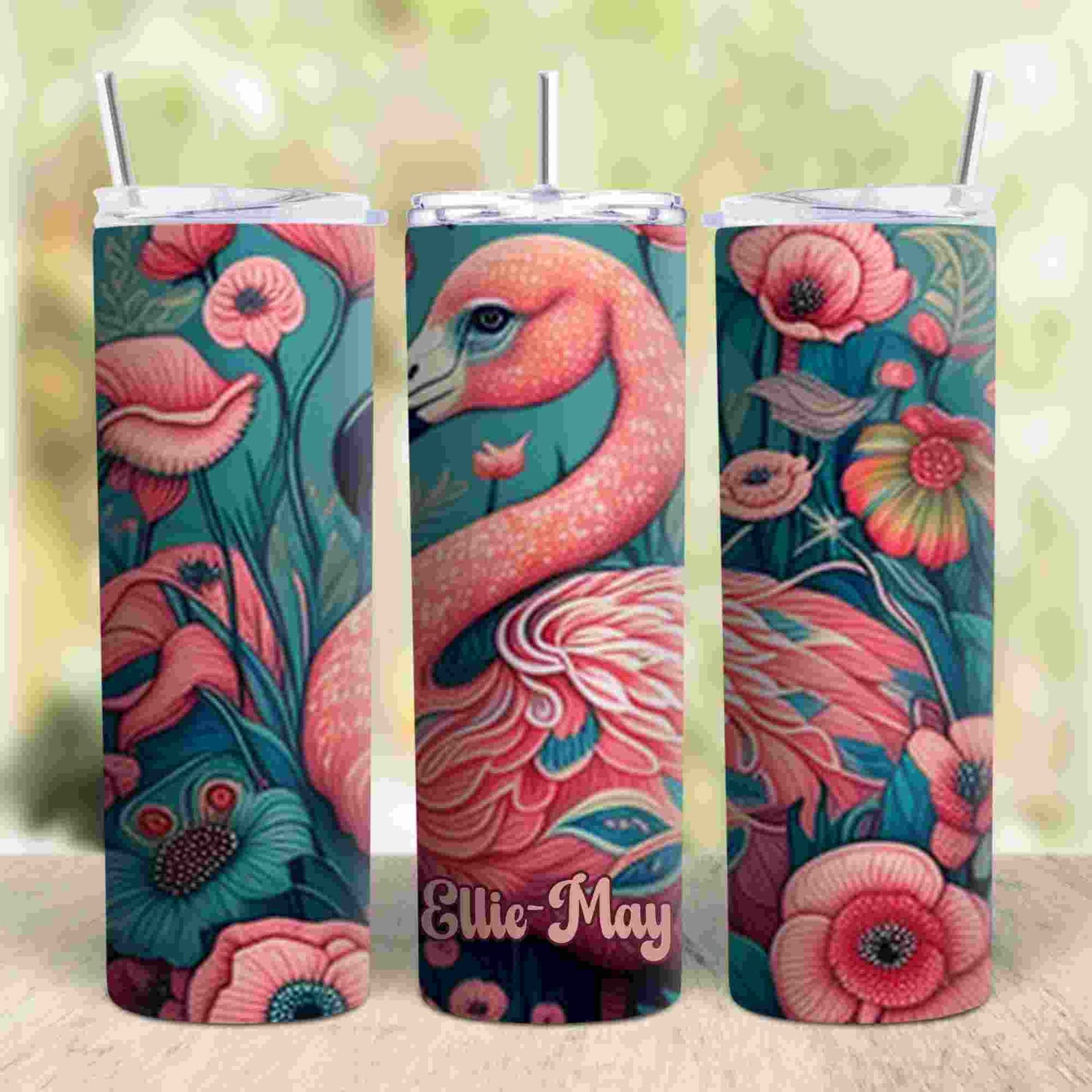 Flamingo themed personalised 20oz tumbler