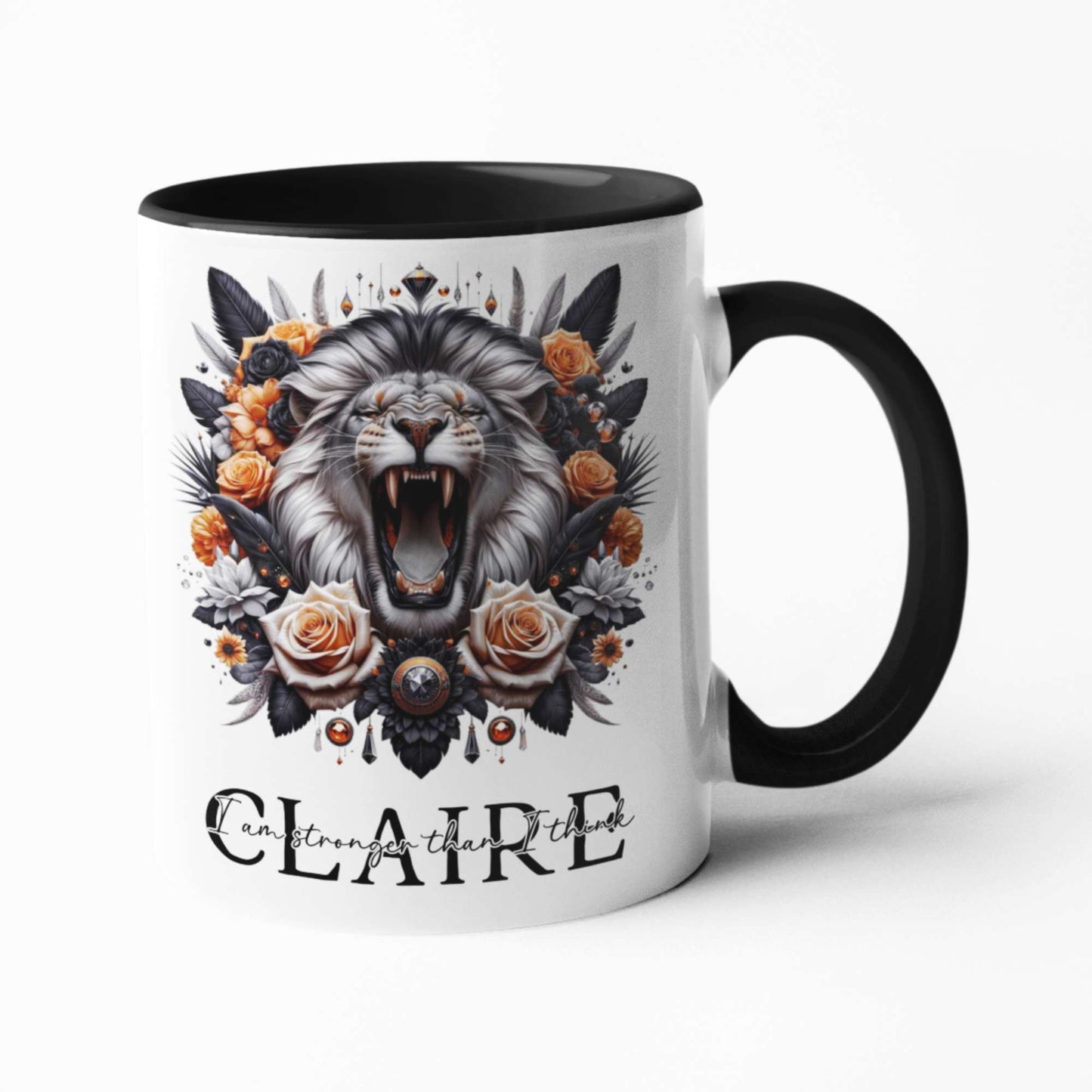 Personalised Roaring Lion Mugs & Tumblers: 11oz Black Inner, 15oz White, 20oz Insulated - Majestic Lion Drinkware for Coffee & Tea Lovers, Unique Gifts for All Occasions