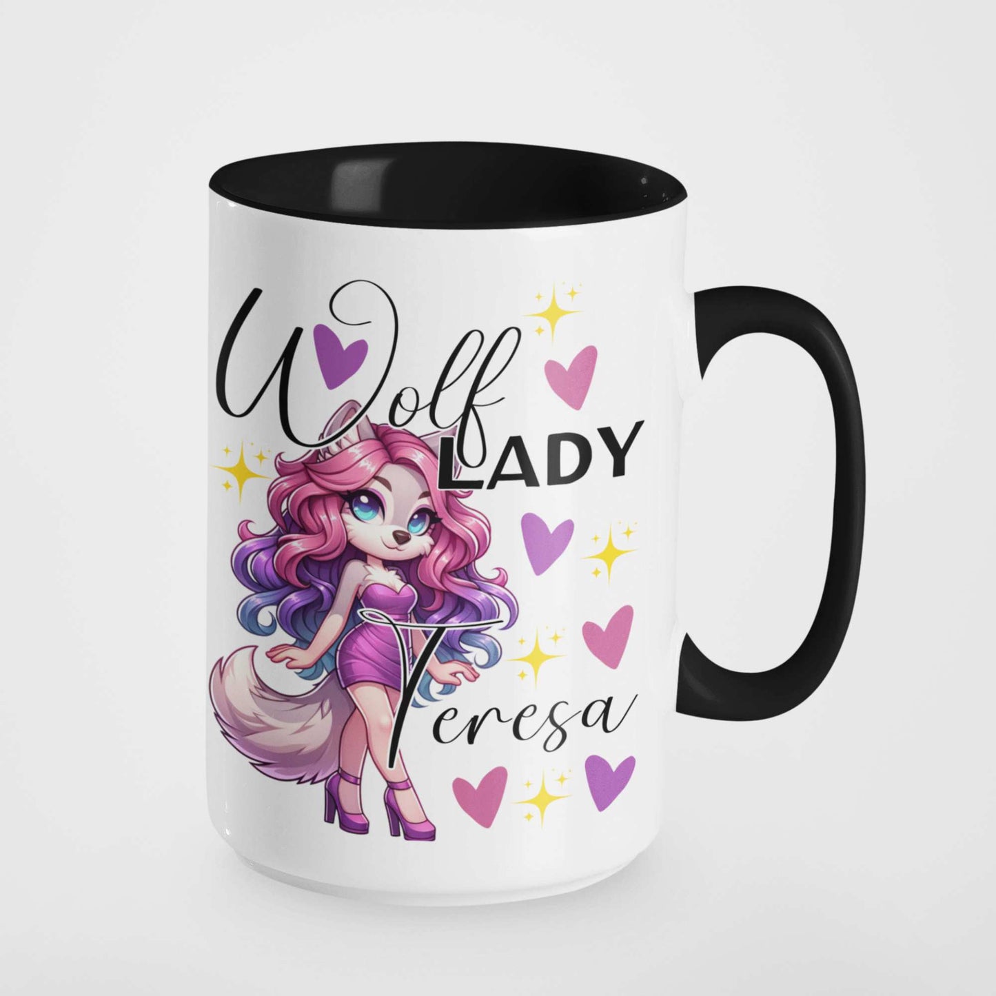 Wolf Lady Mug - Personalised Cute & Sassy Wolf Character - Perfect Gift for Wolf Lovers, Birthdays & Mother's Day