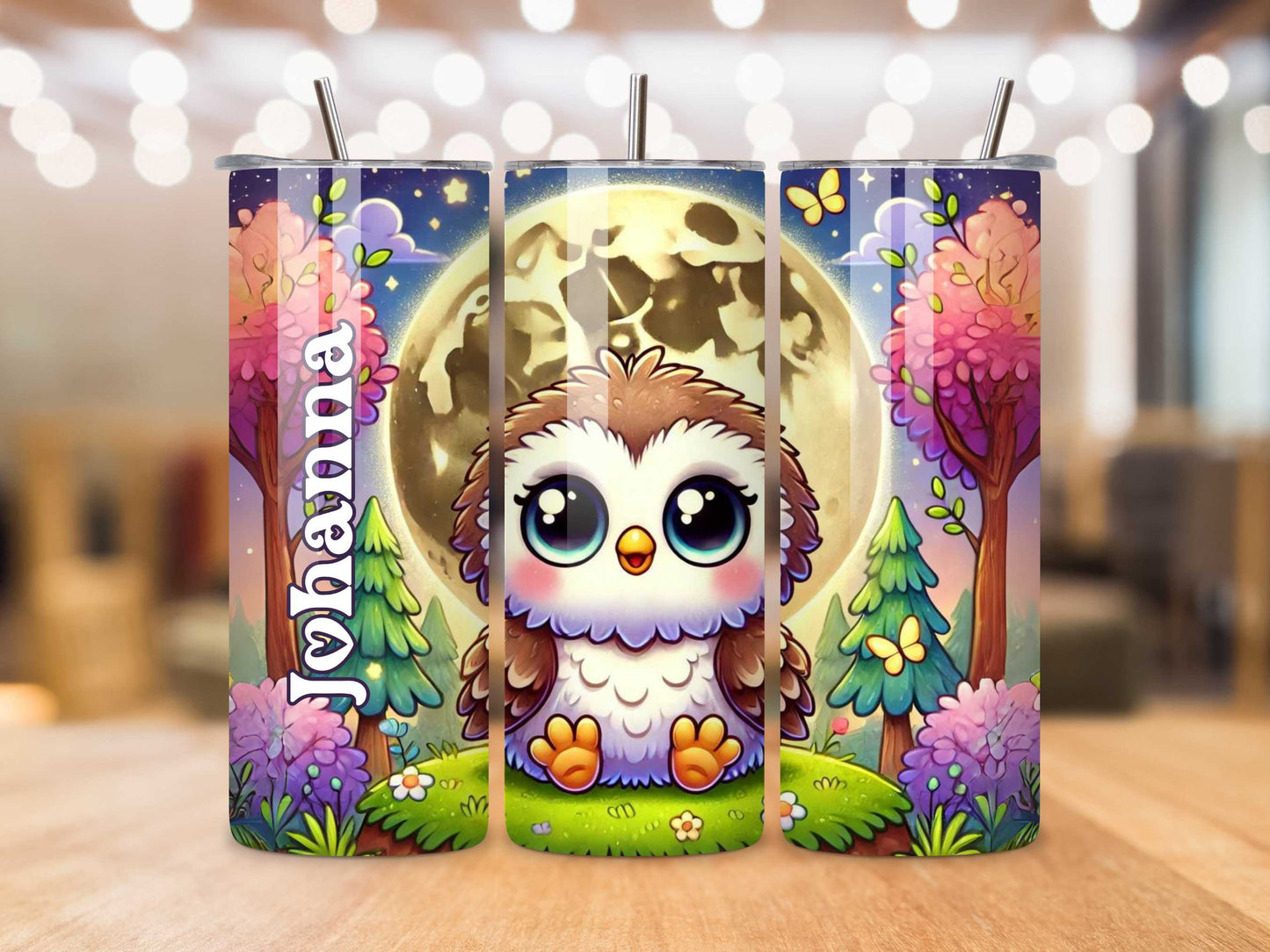 Personalised Cute Owl Tumbler - 20oz Stainless Steel, Adorable Woodland Design, Custom Name Insulated Cup