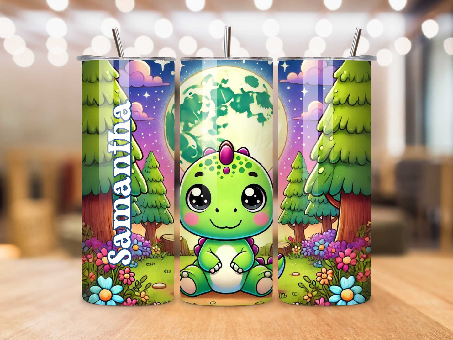 Personalised Cute Baby Dinosaur Tumbler – Custom Name, 20oz Stainless Steel, Keeps Drinks Hot & Cold, Adorable Animal Design