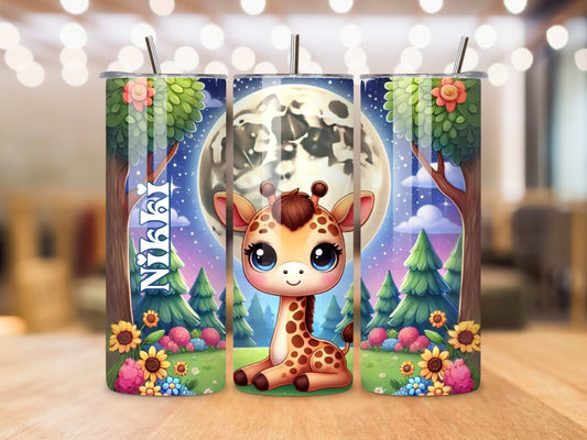 Personalised Baby Giraffe Tumbler – Custom Name, 20oz Stainless Steel, Keeps Drinks Hot & Cold, Adorable Animal Design