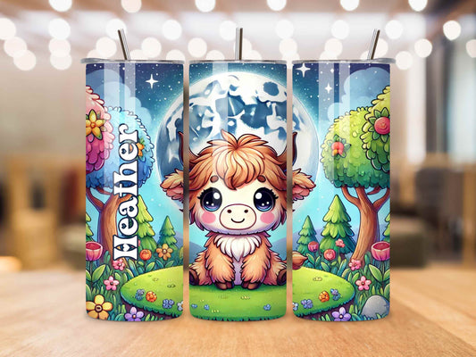 Cute Baby Highland Cow Custom Tumbler - Personalised Name, Insulated Stainless Steel Travel Mug