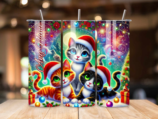 Personalised Christmas Cat Tumbler, Festive Stainless Steel Drinkware, Cute Cat Lovers Gift, Keeps Drinks Hot or Cold