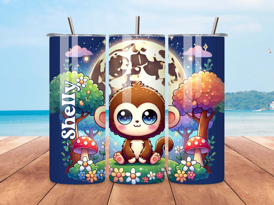 Adorable Kawaii Monkey Personalised Tumbler – Custom Name Baby Animal Design