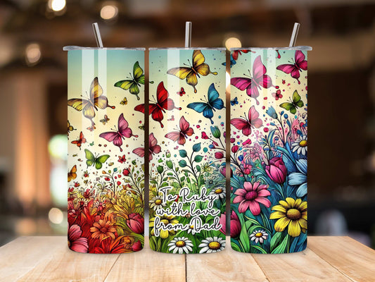 Personalised Butterfly and Floral Stainless Steel Tumbler, Custom Insulated Drinkware, Ideal Gift, Vibrant Colours