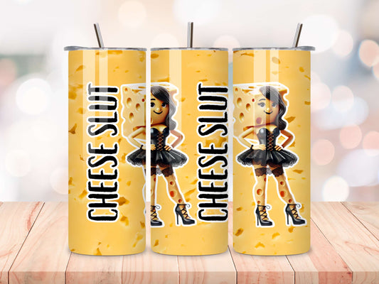 Cheese Slut Tumbler – Cheeky 20oz Insulated Travel Cup for Cheese Lovers | Funny Foodie Gift | Keeps Drinks Hot & Cold | Stainless Steel with Reusable Straw