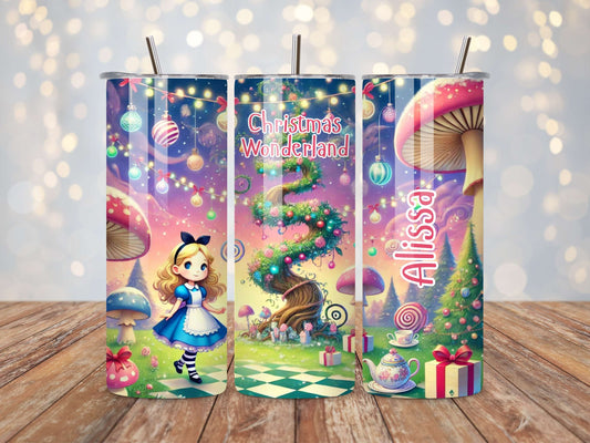 Personalised Alice in Wonderland Christmas Wonderland Tumbler – Stainless Steel Insulated Tumbler