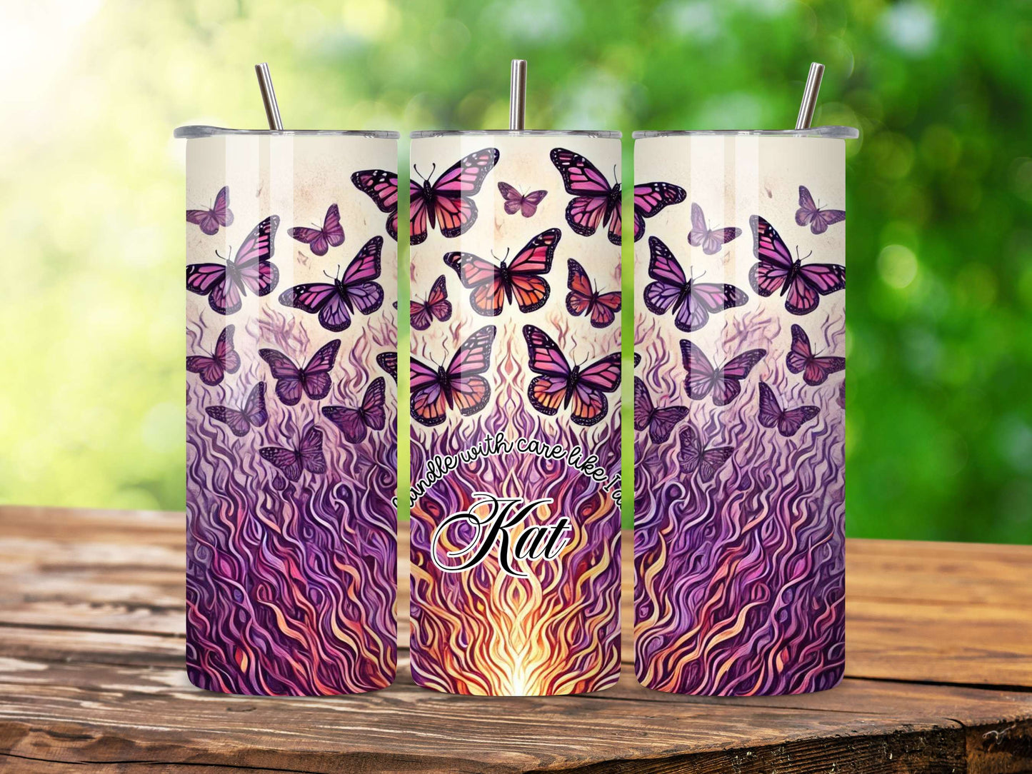 Handle with Care Like I Do Butterfly Tumbler - Personalised 20oz Stainless Steel Tumbler