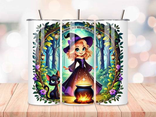 Enchanting Witch & Cat Themed Stainless Steel Tumbler - Perfect for Halloween, Magic Lovers, Insulated Drinkware