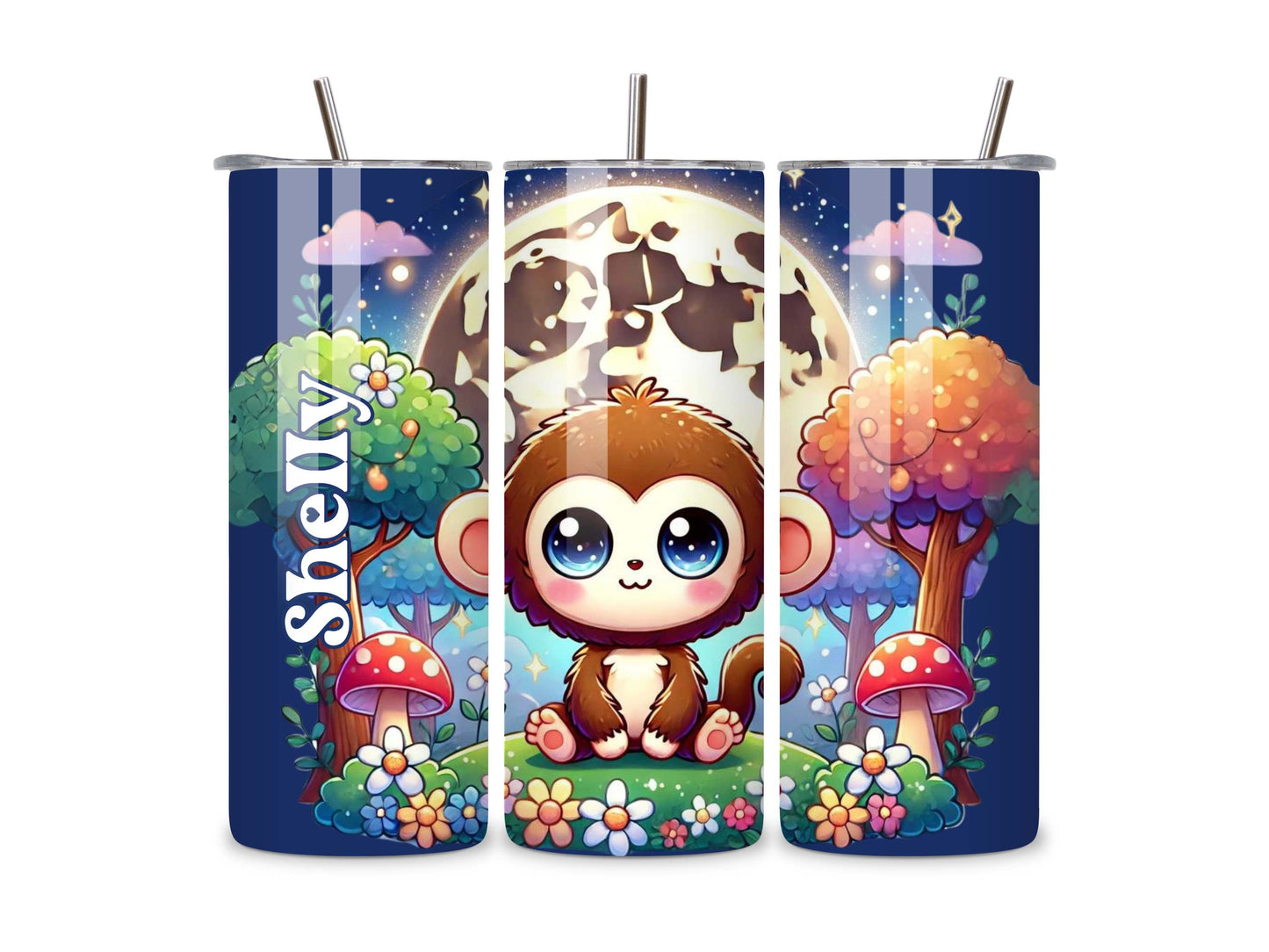 Adorable Kawaii Monkey Personalised Tumbler – Custom Name Baby Animal Design