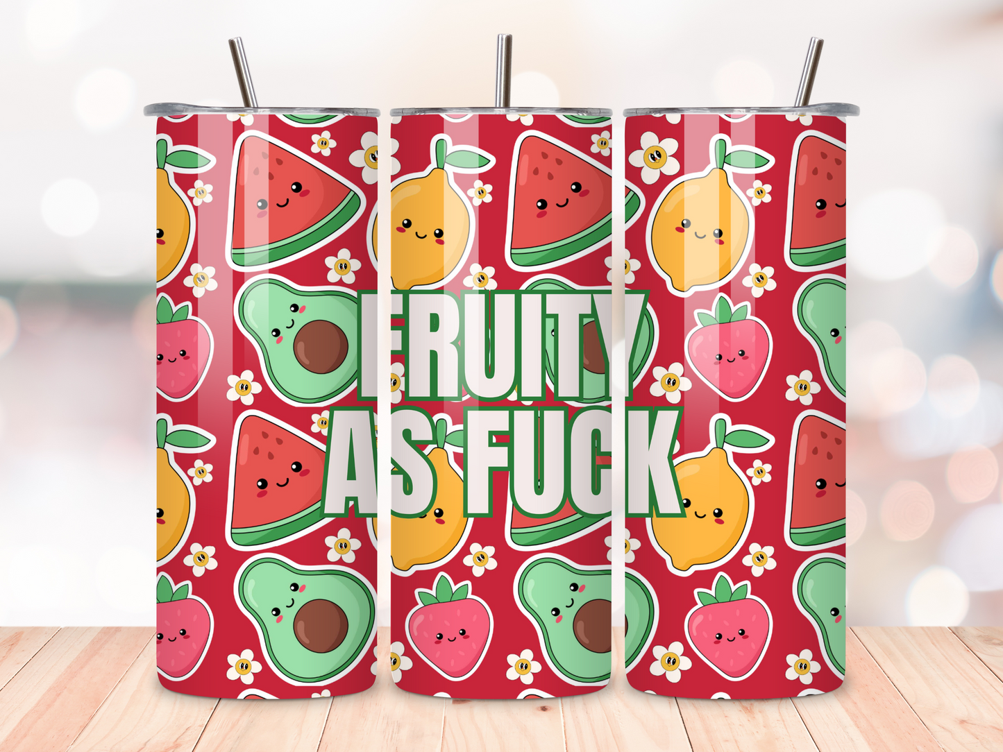 Fruity As Fuck 20oz Stainless Steel Tumbler | Colourful Insulated Travel Mug | Spill-Proof Lid