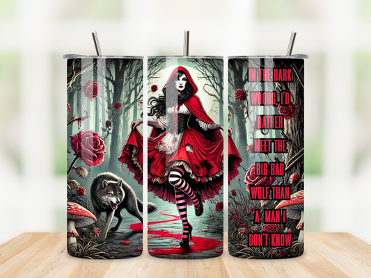 Little Red Riding Hood Gothic Tumbler - Dark Woods Fantasy Art, 20oz Stainless Steel Travel Mug, Spill-Proof Lid, Reusable Straws