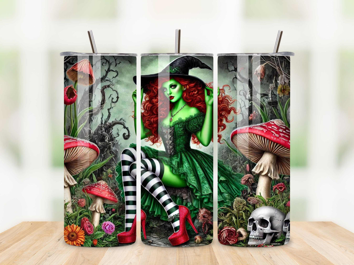 Green Witch Stainless Steel Tumbler – 20oz | Fantasy, Gothic, and Witchy Drinkware