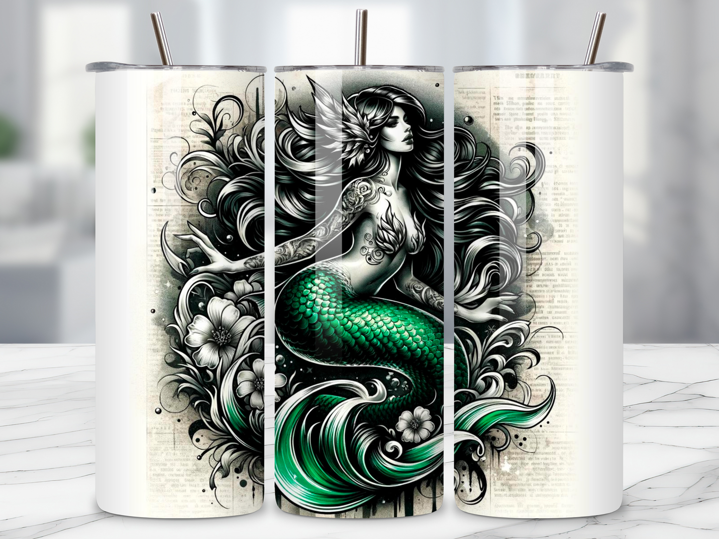 Mermaid Magic Stainless Steel Tumbler - 20oz Insulated Travel Mug, Spill-Proof Lid, Eco-Friendly Straws