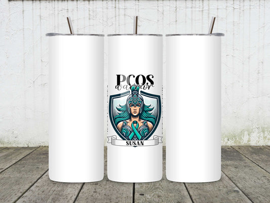 PCOS Warrior Personalised Mug or Tumbler | Custom Name PCOS Awareness Gift | Inspirational Polycystic Ovary Syndrome Fighter Cup | Warrior Woman Collection