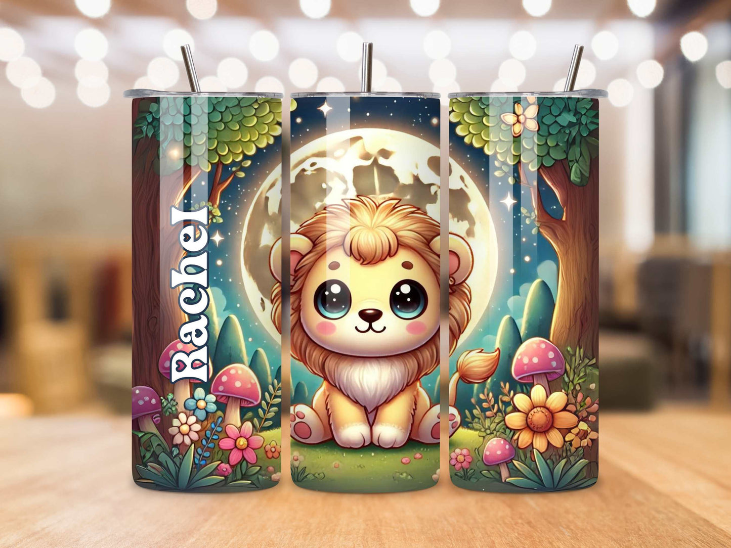 Personalised Cute Baby Lion Tumbler – Custom Name, 20oz Stainless Steel, Keeps Drinks Hot & Cold, Adorable Animal Design