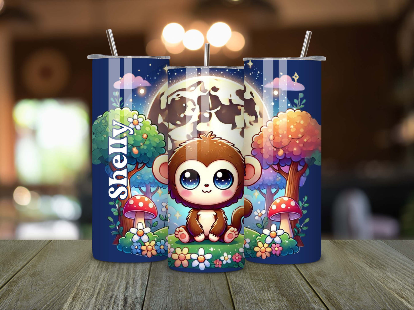 Adorable Kawaii Monkey Personalised Tumbler – Custom Name Baby Animal Design