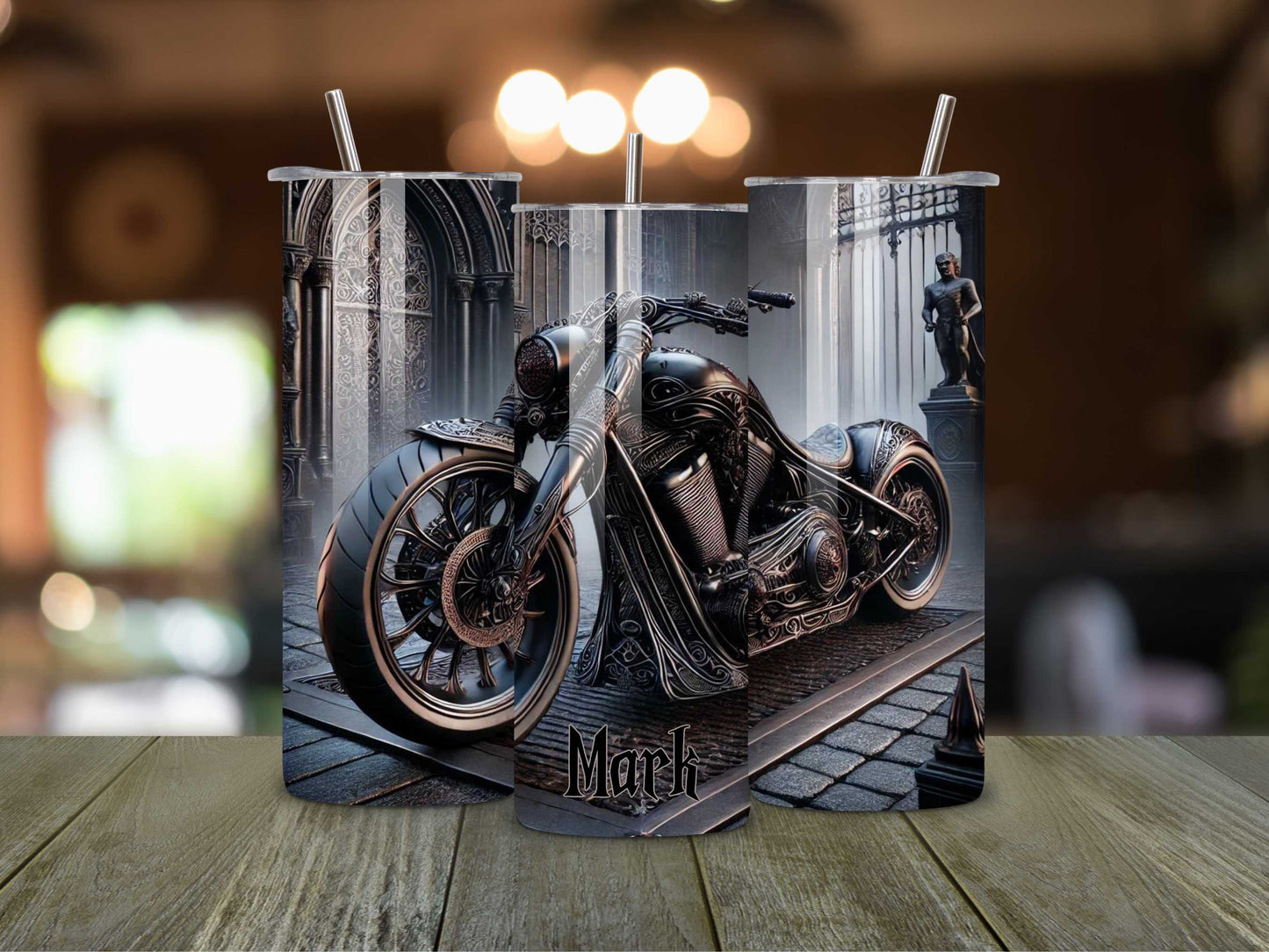 Gothic Motorcycle Stainless Steel Tumbler – Personalised Biker Gift