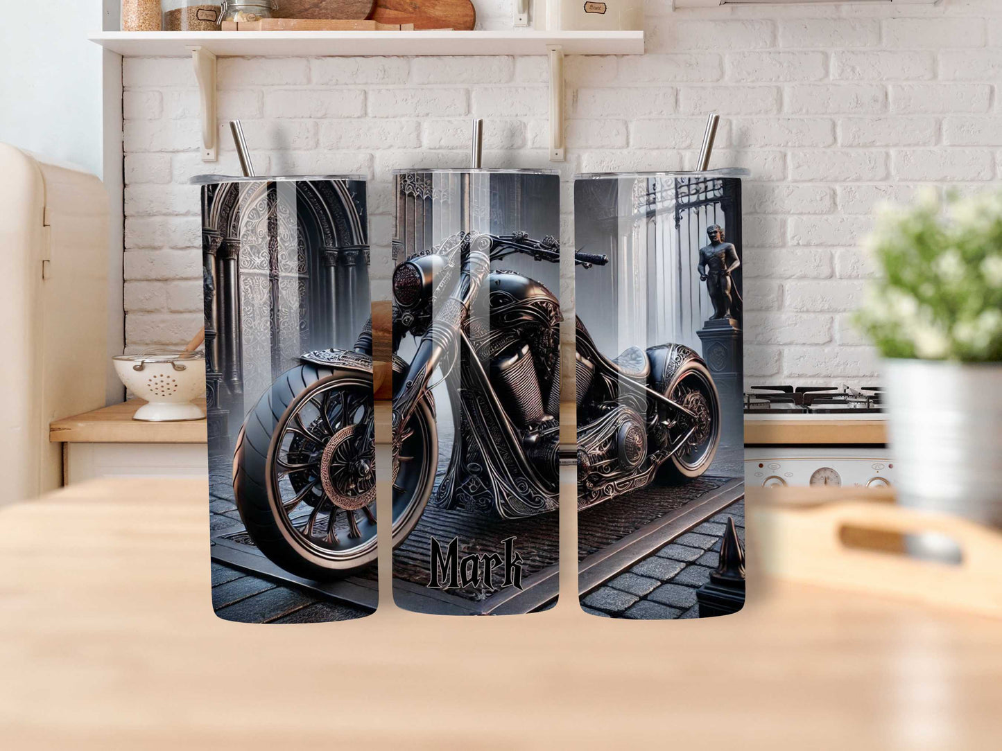 Gothic Motorcycle Stainless Steel Tumbler – Personalised Biker Gift