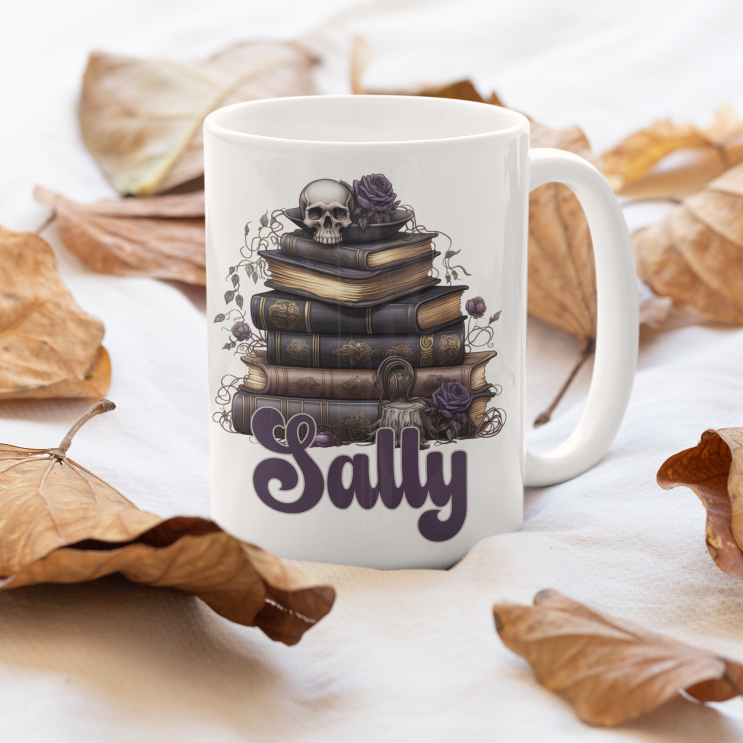 Skull books gothic personalised coffee mug cup