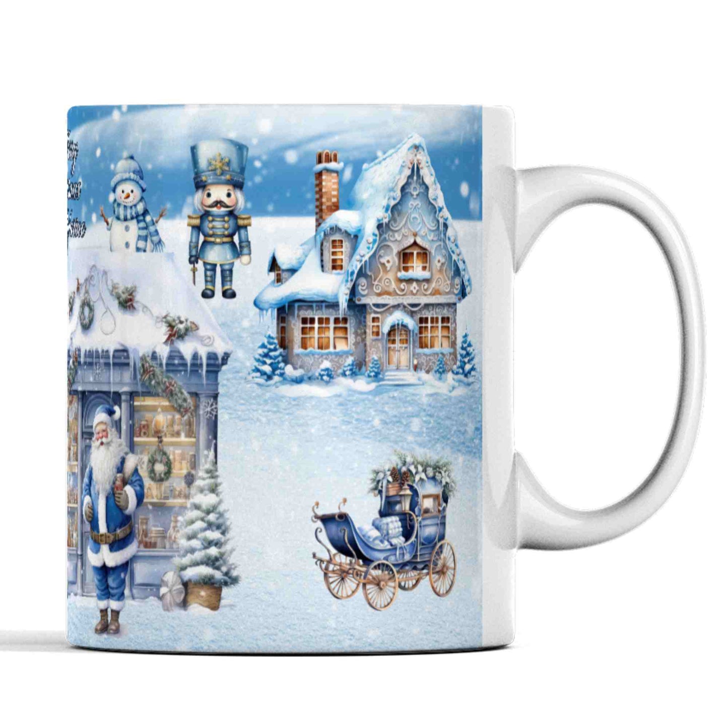 Blue Christmas scene personalised 11oz mug