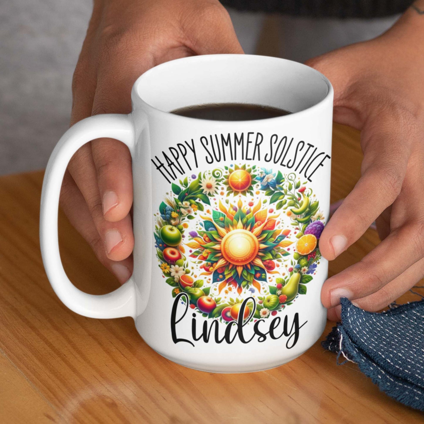 Customisable 'Happy Summer Solstice' Mug | Pagan Festival Drinkware | Personalised 11oz/15oz Mugs & 20oz Tumblers with Coasters