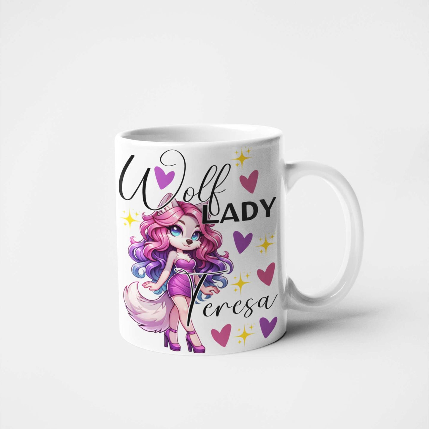 Wolf Lady Mug - Personalised Cute & Sassy Wolf Character - Perfect Gift for Wolf Lovers, Birthdays & Mother's Day