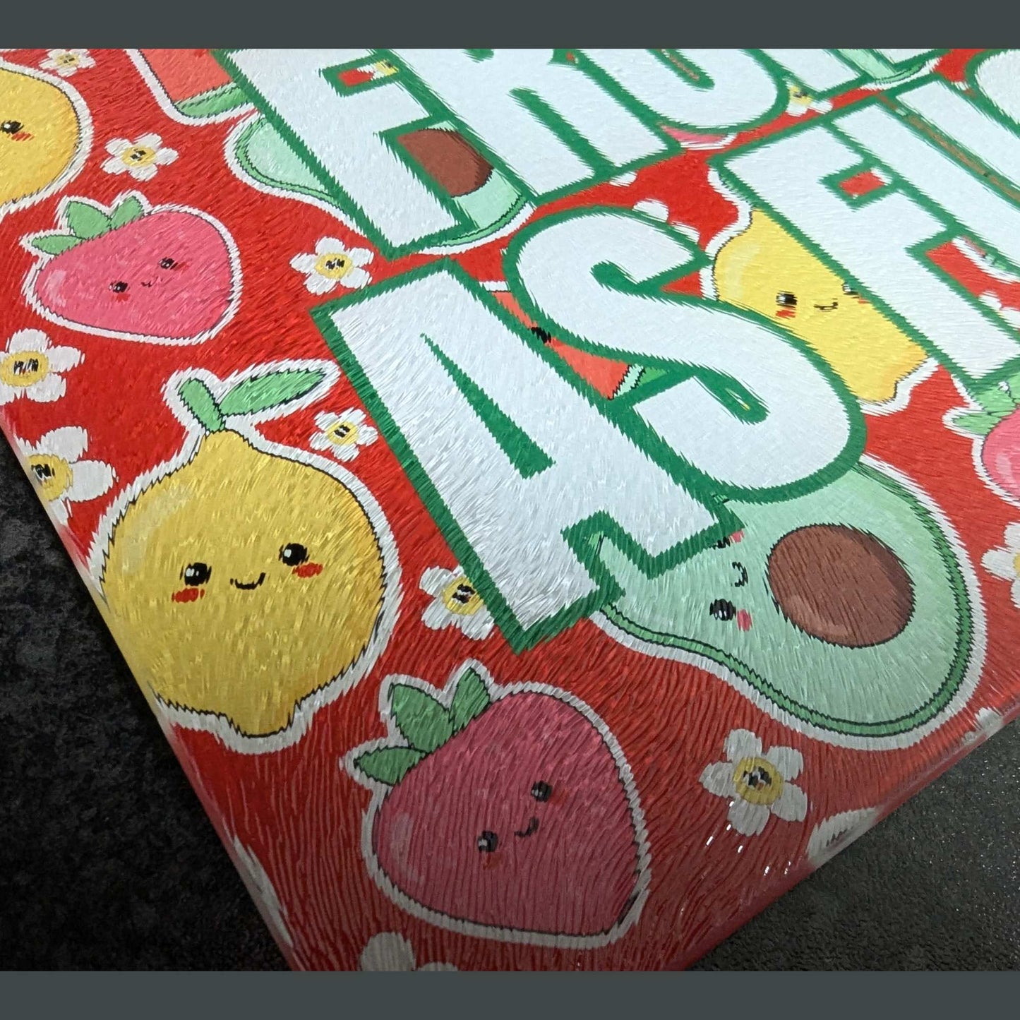 Fruity As Fuck Chinchilla Textured Glass Chopping Board - Colourful Kitchen Décor, Durable 28x20 cm