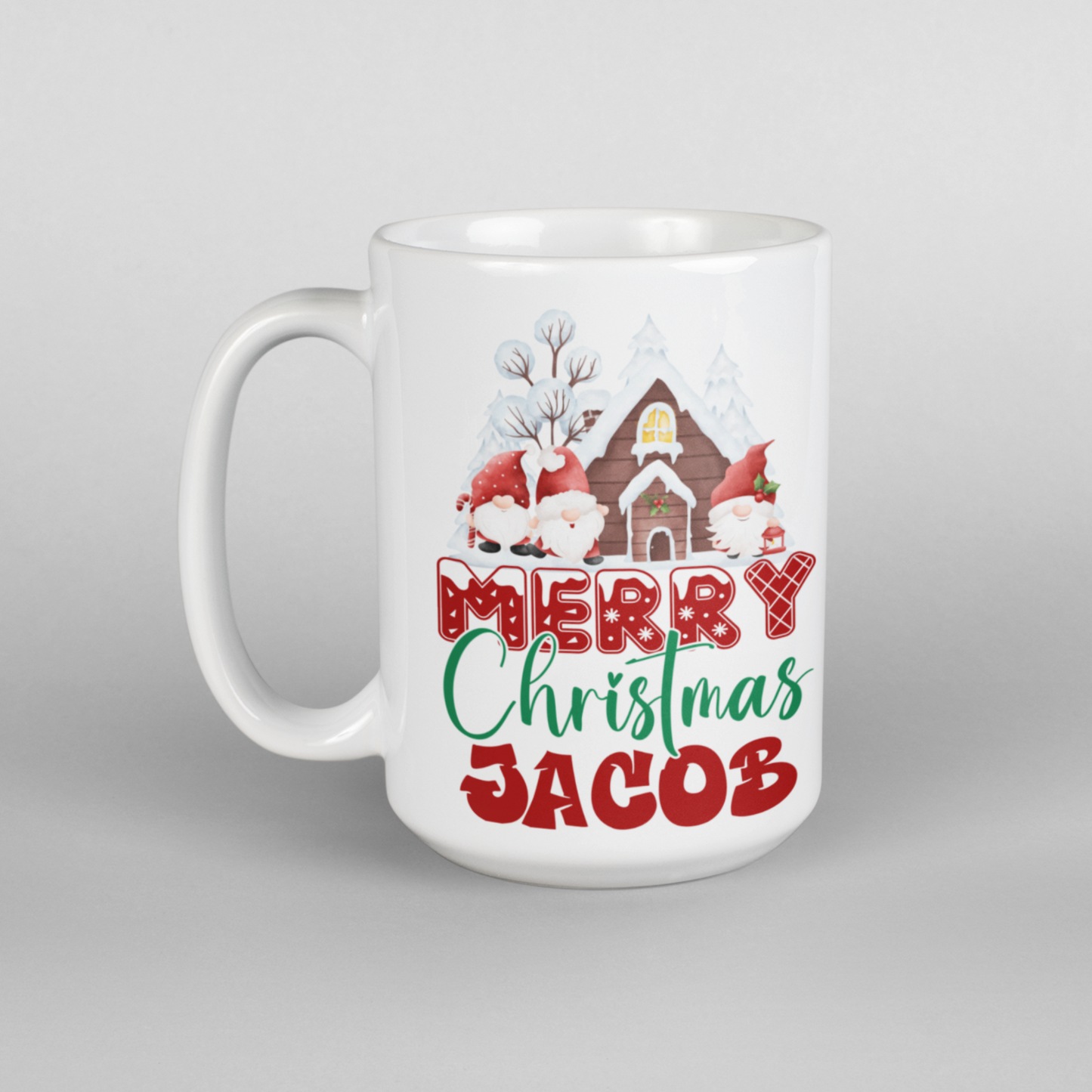 Personalised Christmas mug with gnomes