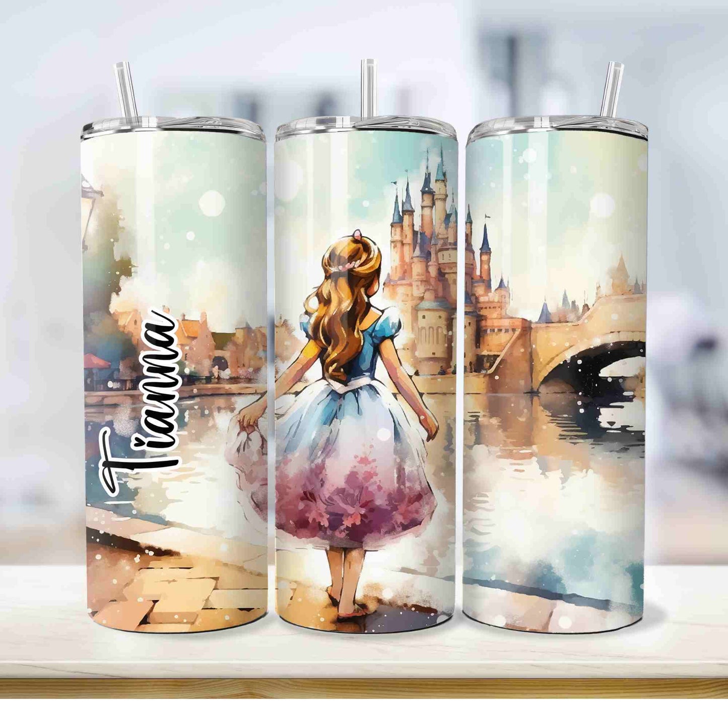 Princess with castle background personalised any name tumbler